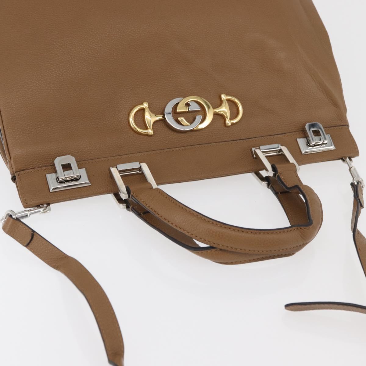GUCCI Zumi Hand Bag Leather 2way Brown Silver 564714 Auth ka3735