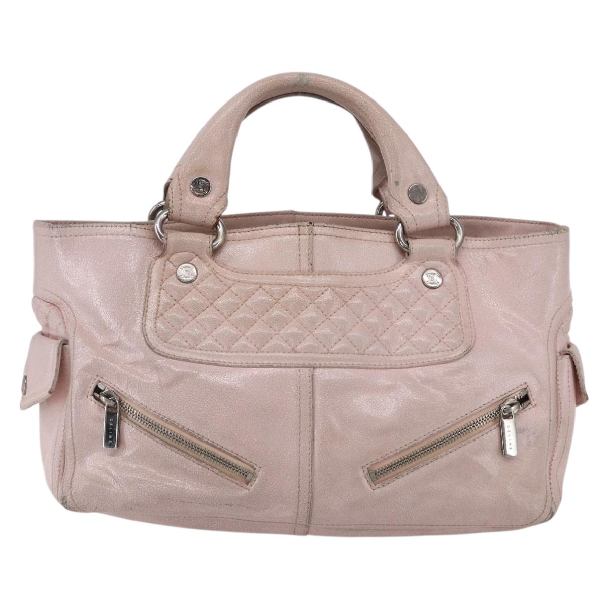 CELINE Boogie bag Hand Bag Leather Pink Silver Auth ka374