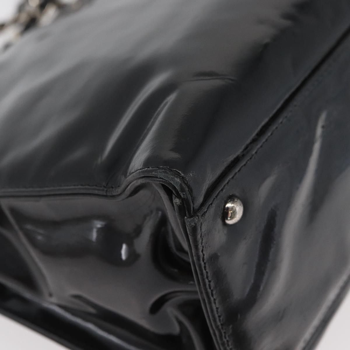 CHANEL Chain Shoulder Bag Patent leather Black Silver CC Auth ka3740