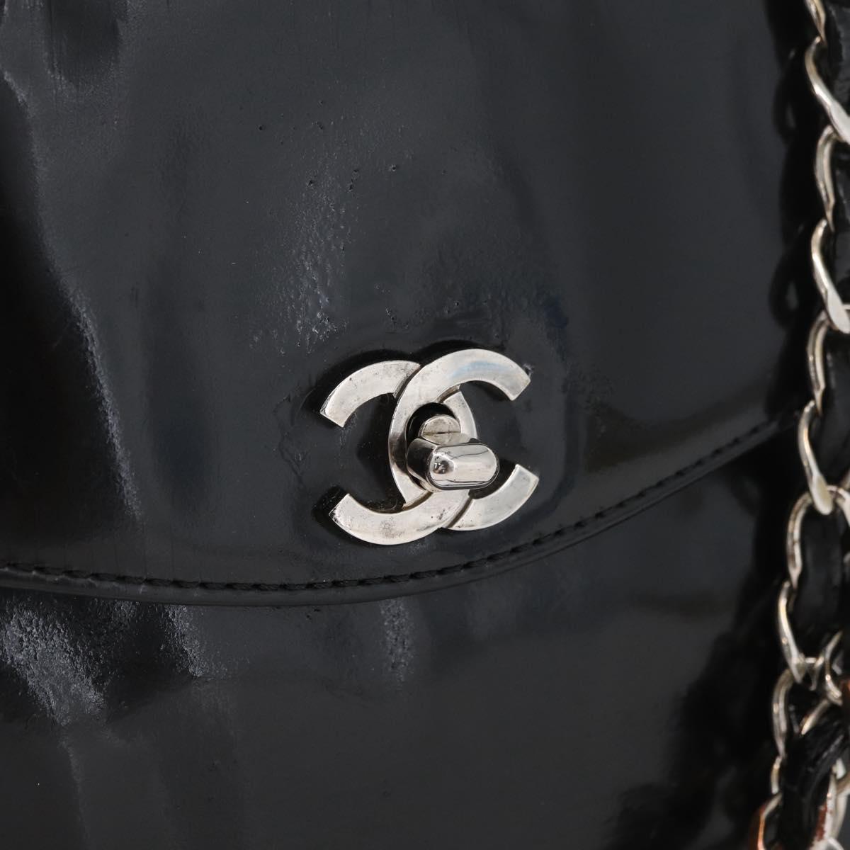 CHANEL Chain Shoulder Bag Patent leather Black Silver CC Auth ka3740