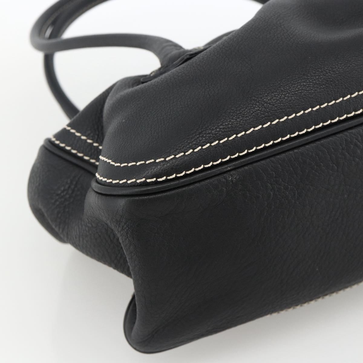CELINE Hand Bag Leather Black Gold Auth ka3758
