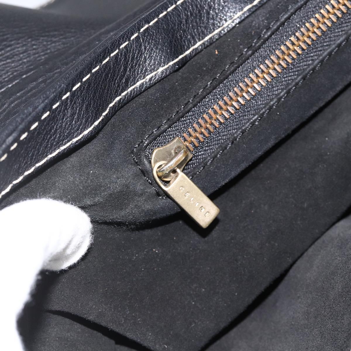 CELINE Hand Bag Leather Black Gold Auth ka3758