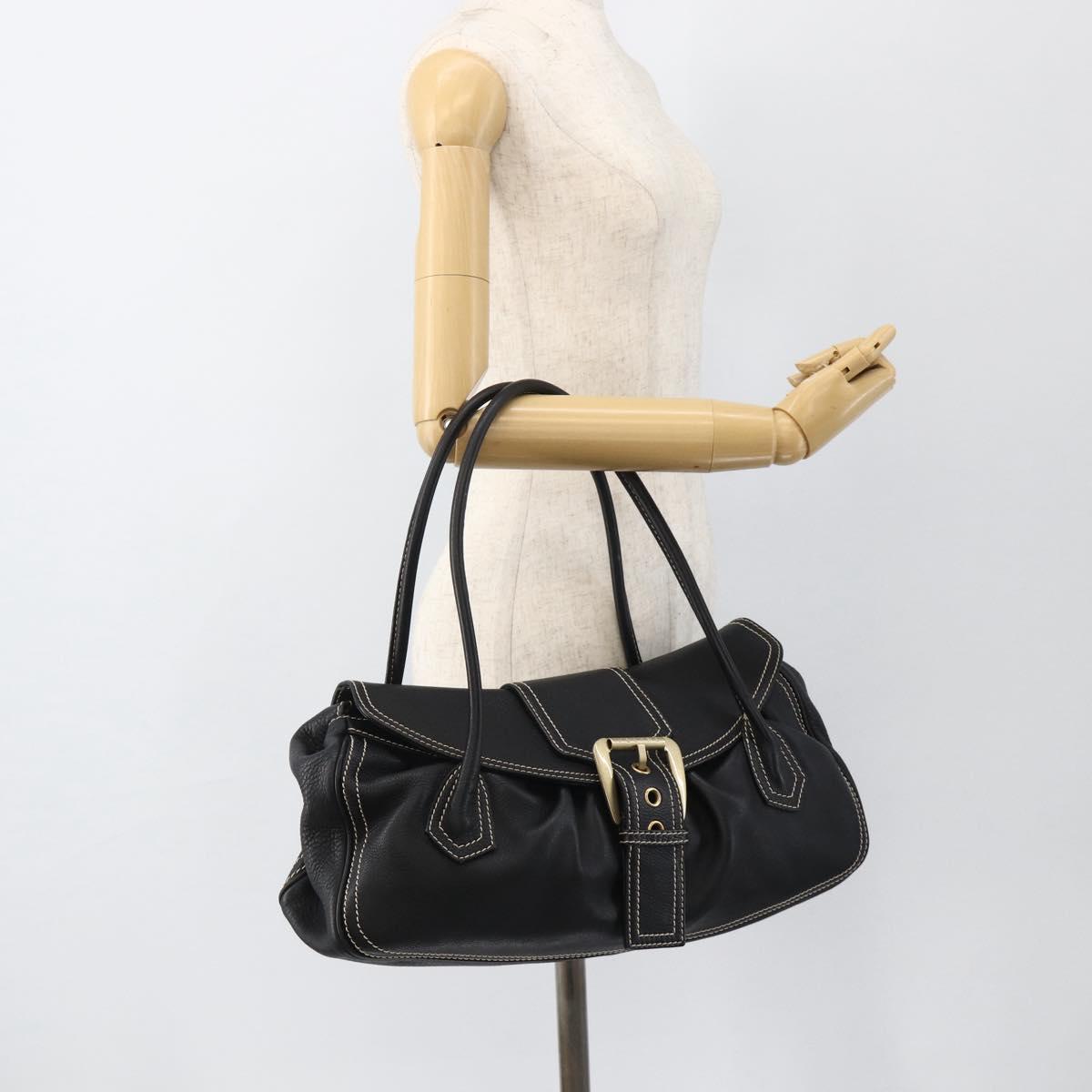 CELINE Hand Bag Leather Black Gold Auth ka3758