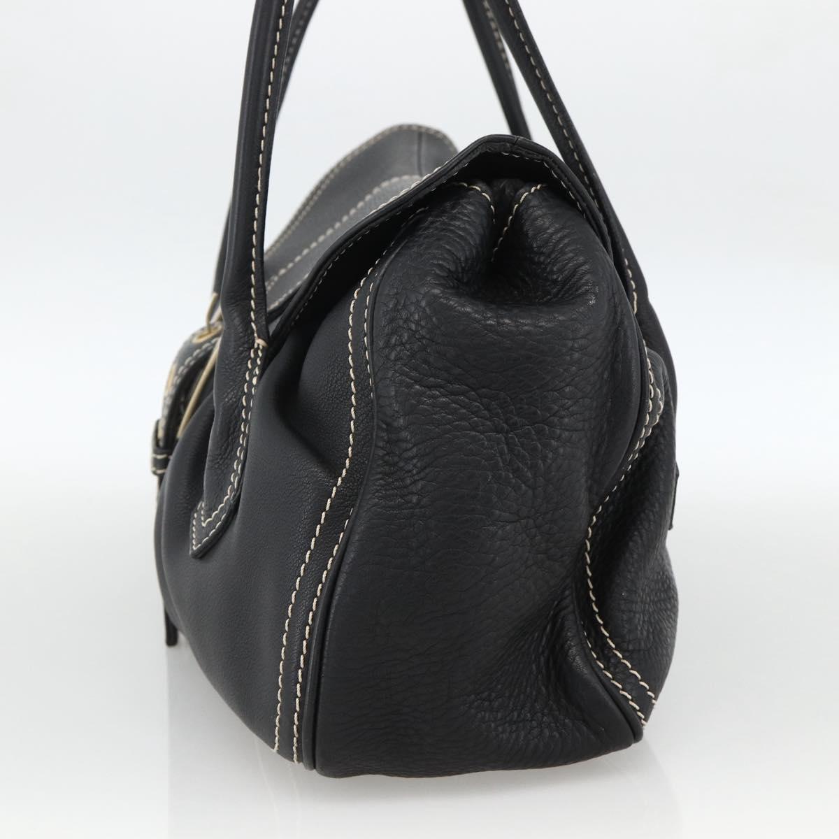 CELINE Hand Bag Leather Black Gold Auth ka3758