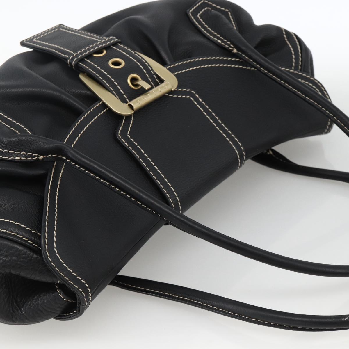 CELINE Hand Bag Leather Black Gold Auth ka3758