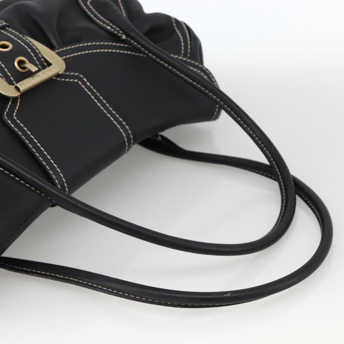 CELINE Hand Bag Leather Black Gold Auth ka3758