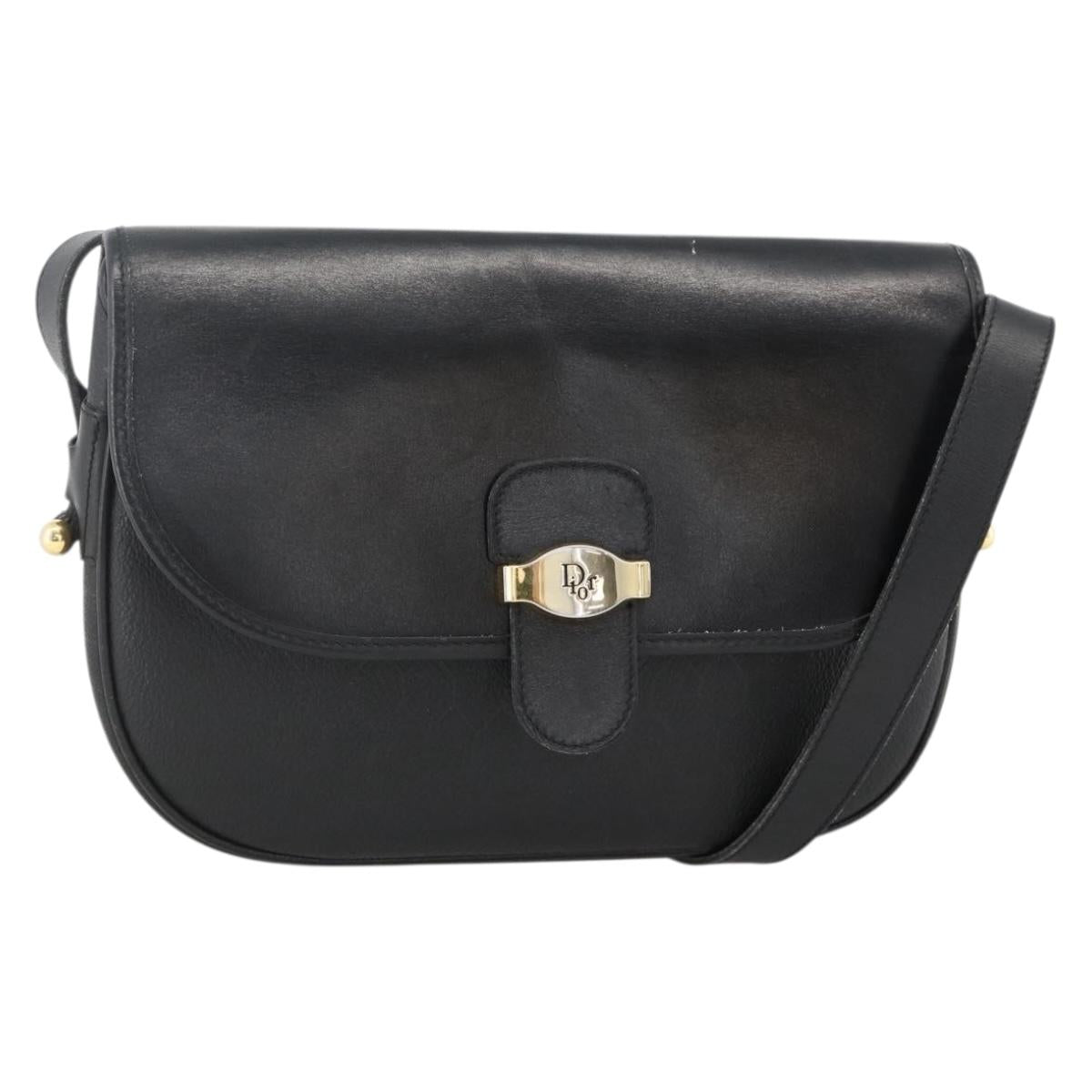 Christian Dior Honeycomb Canvas Shoulder Bag PVC Black Gold Auth ka3769A