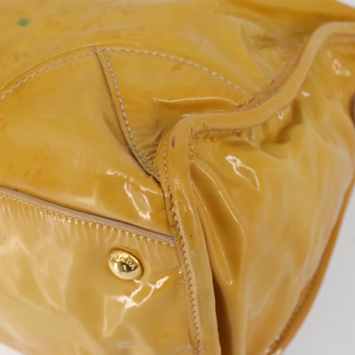 PRADA Hand Bag Patent leather Yellow Gold Auth ka377