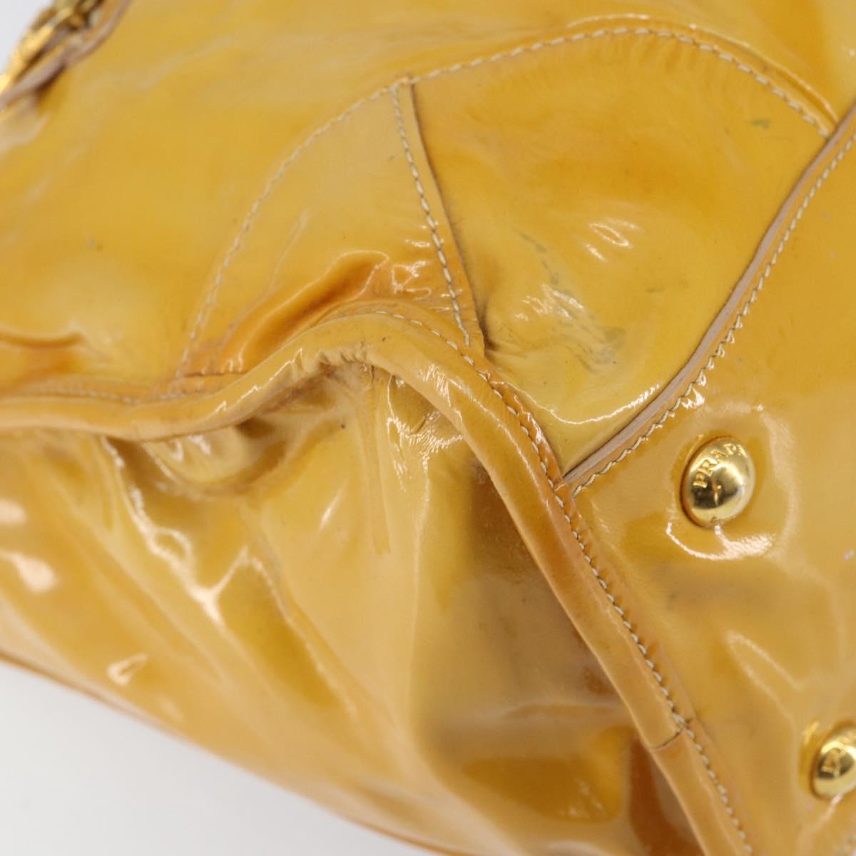 PRADA Hand Bag Patent leather Yellow Gold Auth ka377
