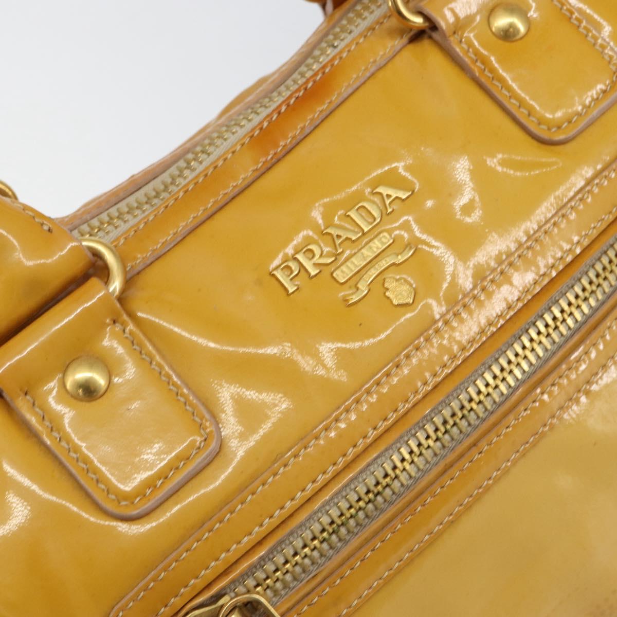 PRADA Hand Bag Patent leather Yellow Gold Auth ka377