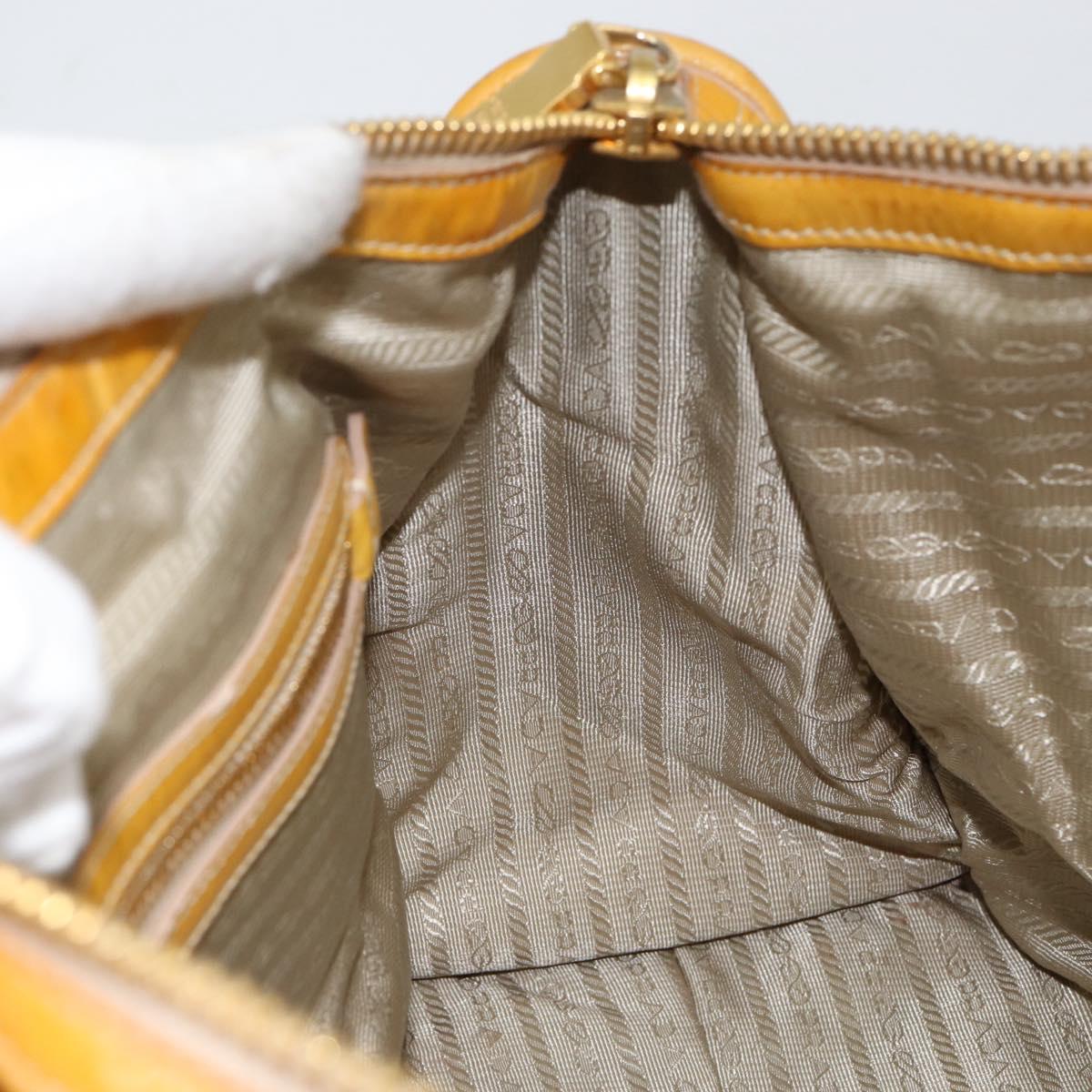 PRADA Hand Bag Patent leather Yellow Gold Auth ka377