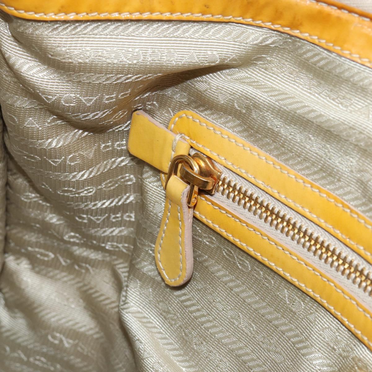 PRADA Hand Bag Patent leather Yellow Gold Auth ka377