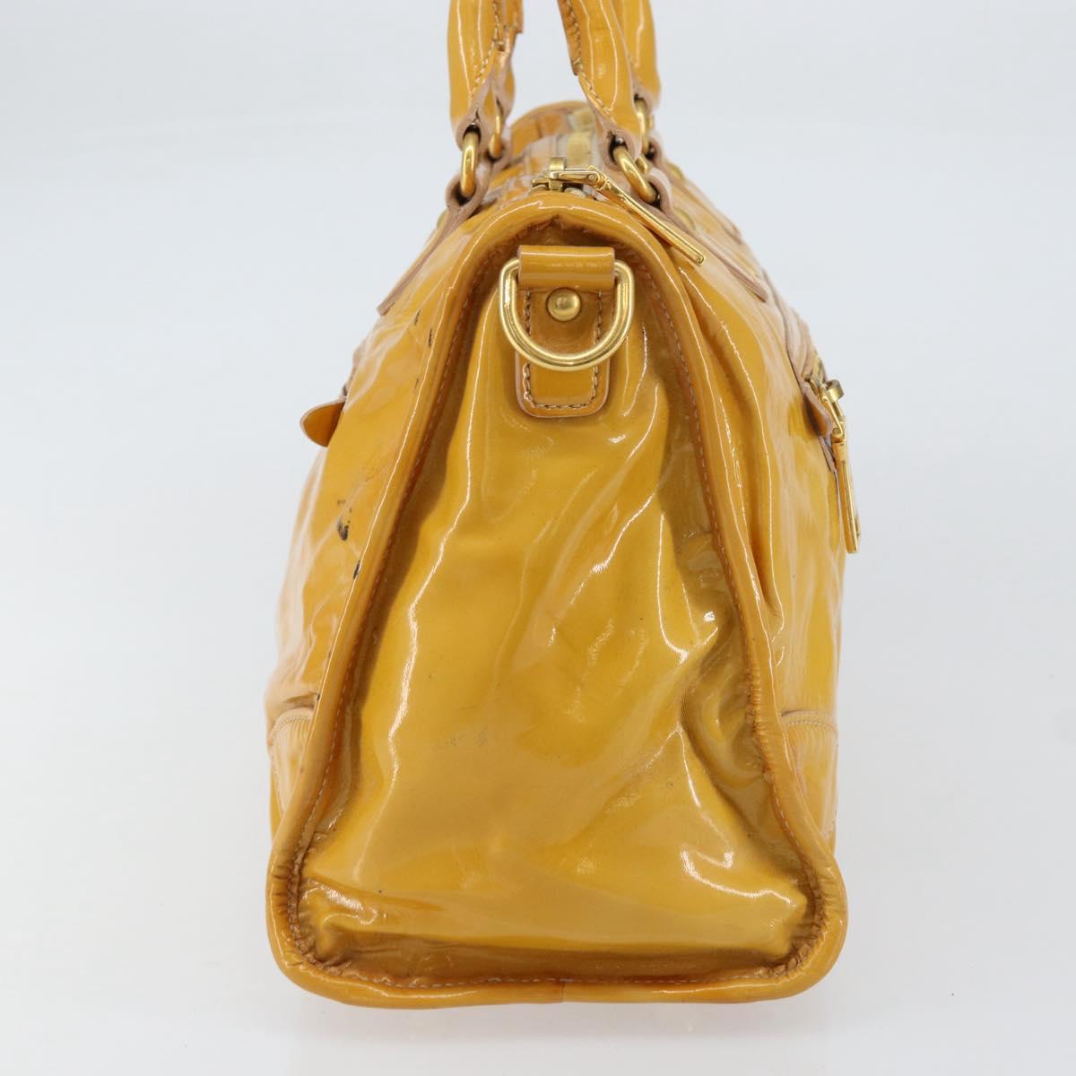 PRADA Hand Bag Patent leather Yellow Gold Auth ka377