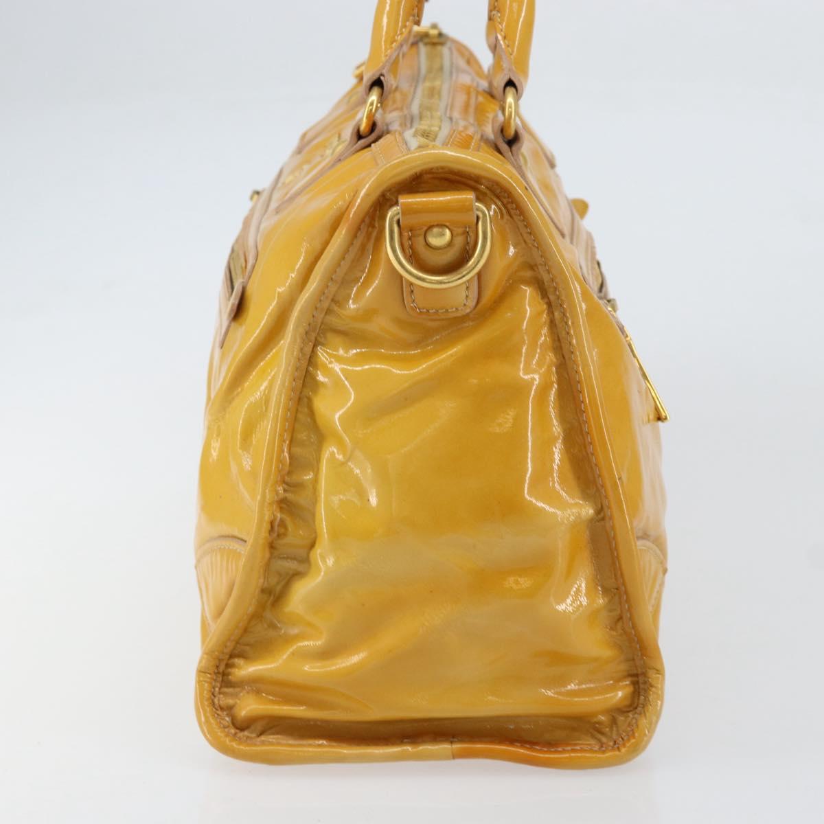 PRADA Hand Bag Patent leather Yellow Gold Auth ka377