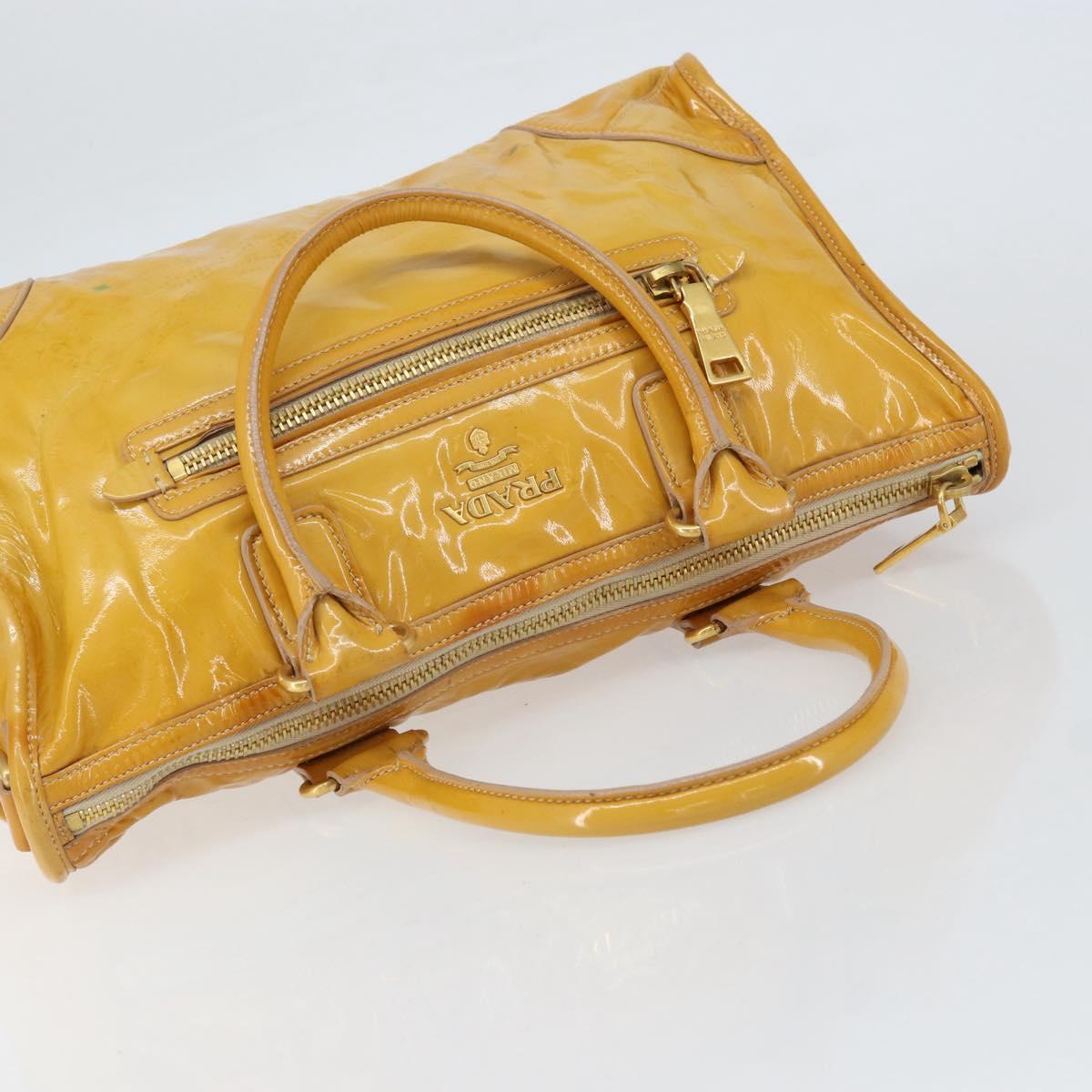 PRADA Hand Bag Patent leather Yellow Gold Auth ka377