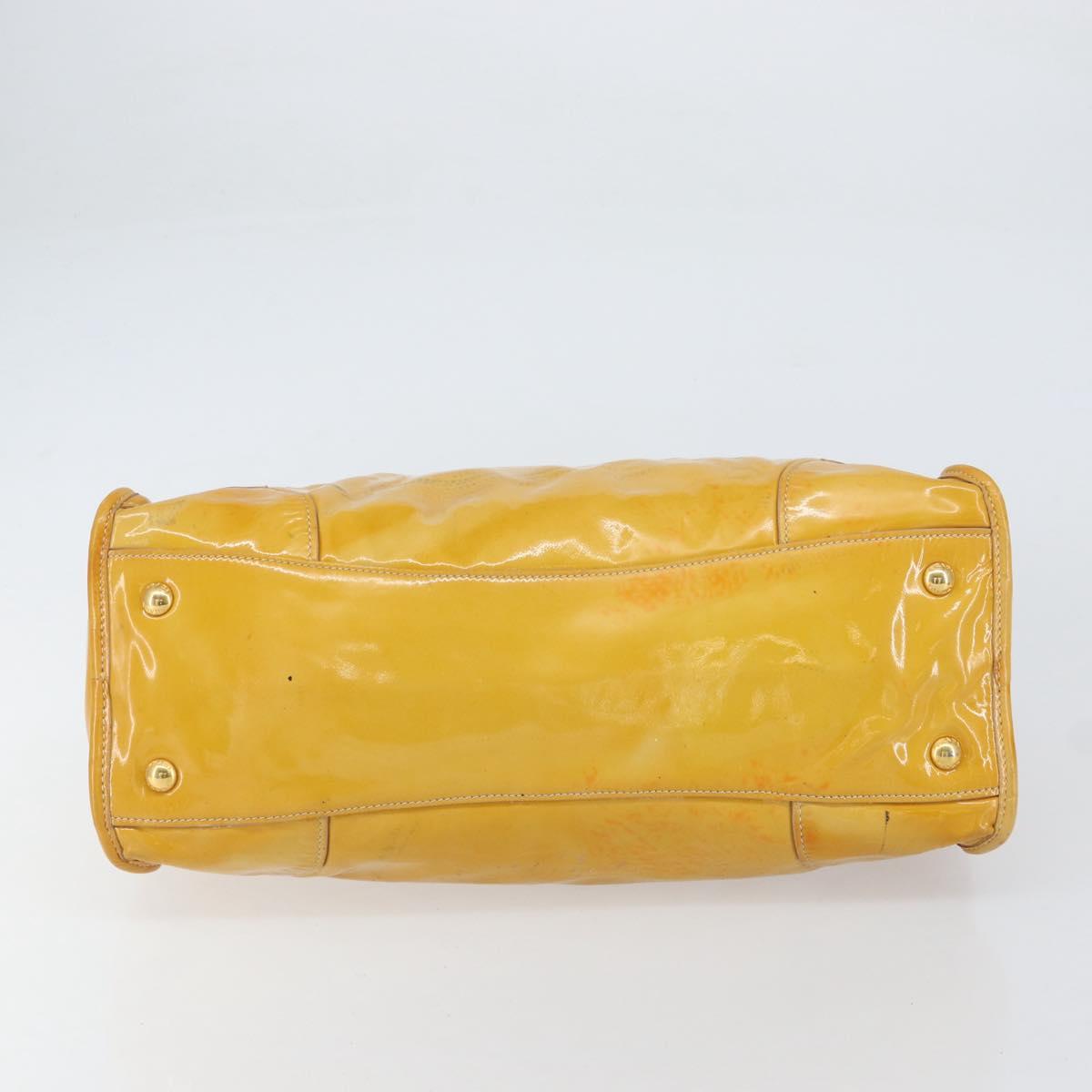 PRADA Hand Bag Patent leather Yellow Gold Auth ka377