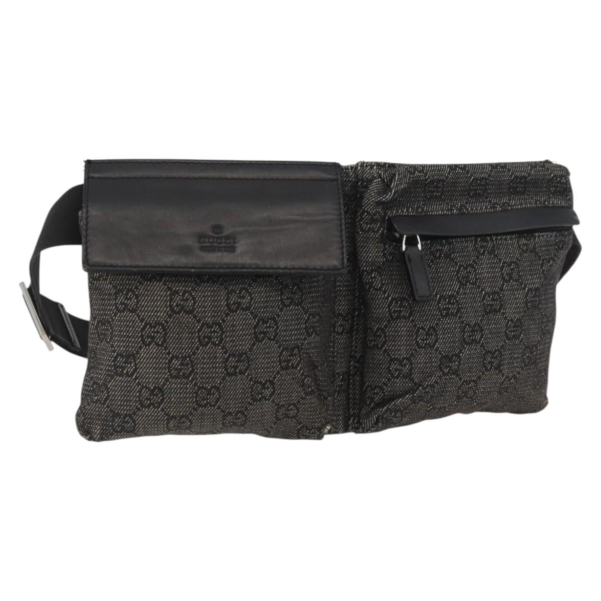 GUCCI GG Canvas Waist bag Black Silver 28566 Auth ka3771