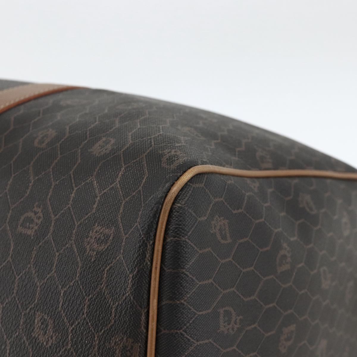 Christian Dior Honeycomb Canvas Boston Bag PVC Black Gold Auth ka3782A
