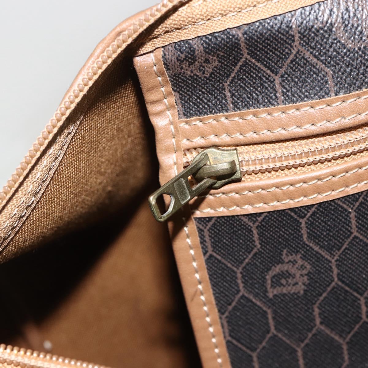 Christian Dior Honeycomb Canvas Boston Bag PVC Black Gold Auth ka3782A