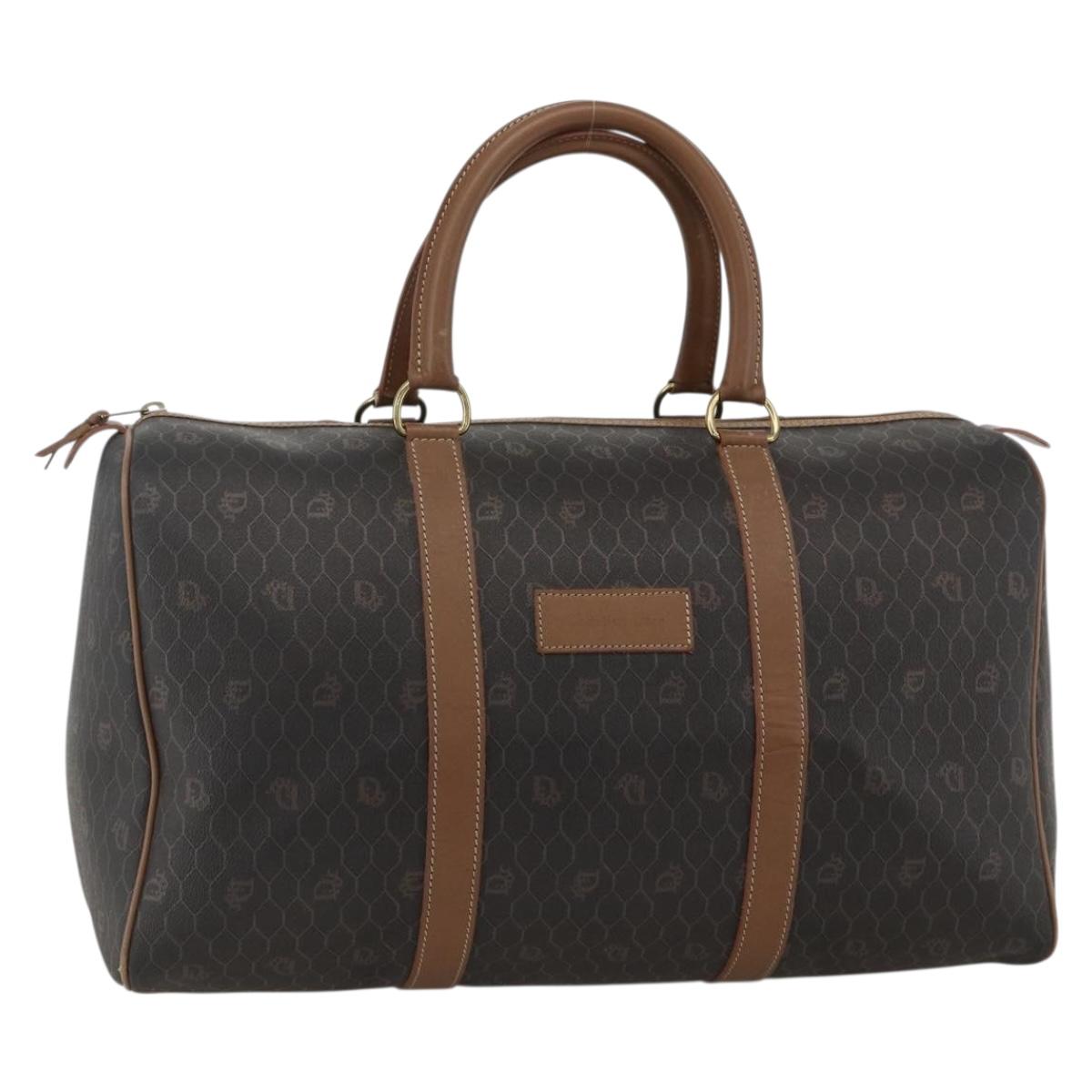 Christian Dior Honeycomb Canvas Boston Bag PVC Black Gold Auth ka3782A