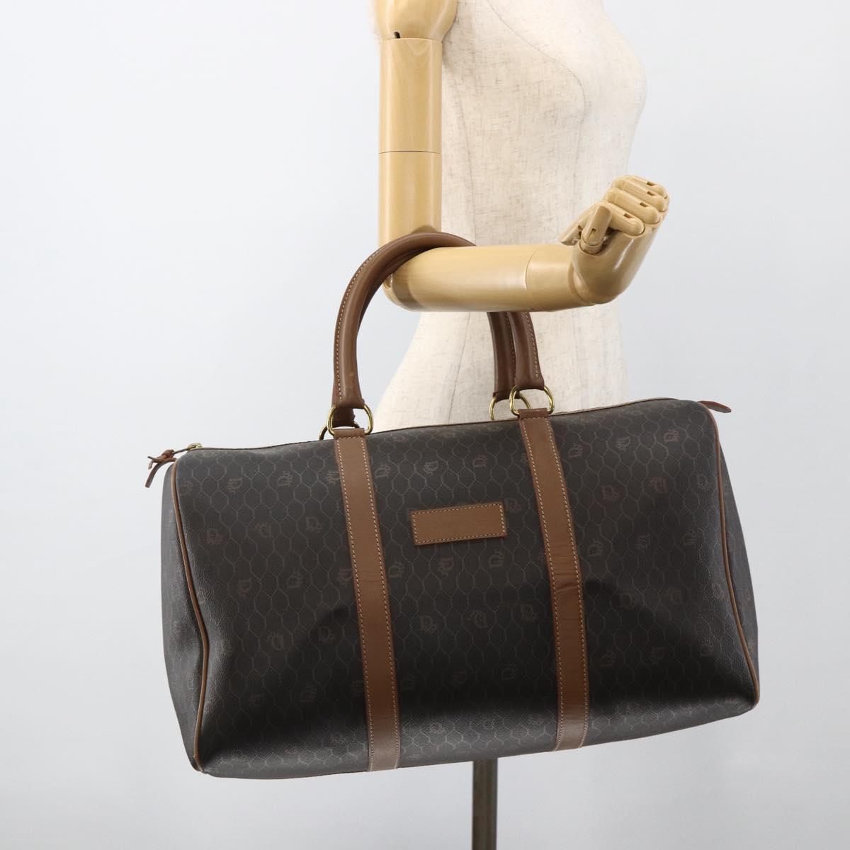 Christian Dior Honeycomb Canvas Boston Bag PVC Black Gold Auth ka3782A
