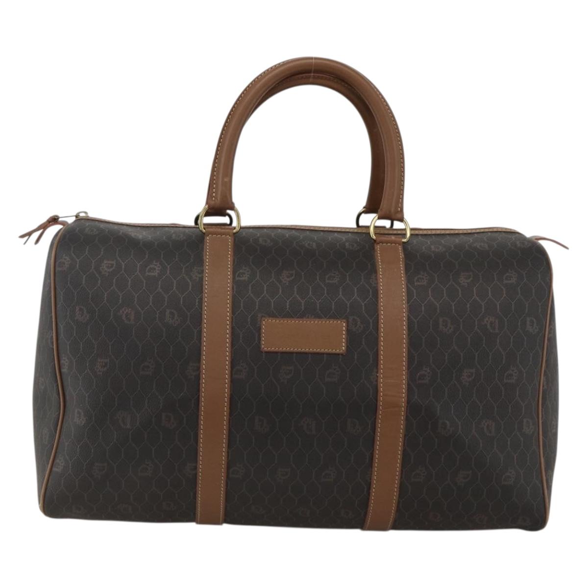 Christian Dior Honeycomb Canvas Boston Bag PVC Black Gold Auth ka3782A