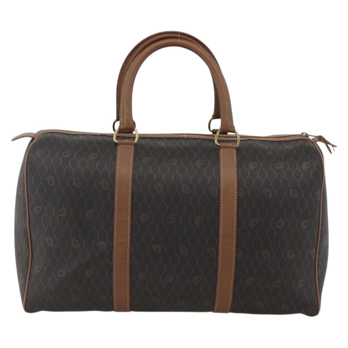 Christian Dior Honeycomb Canvas Boston Bag PVC Black Gold Auth ka3782A
