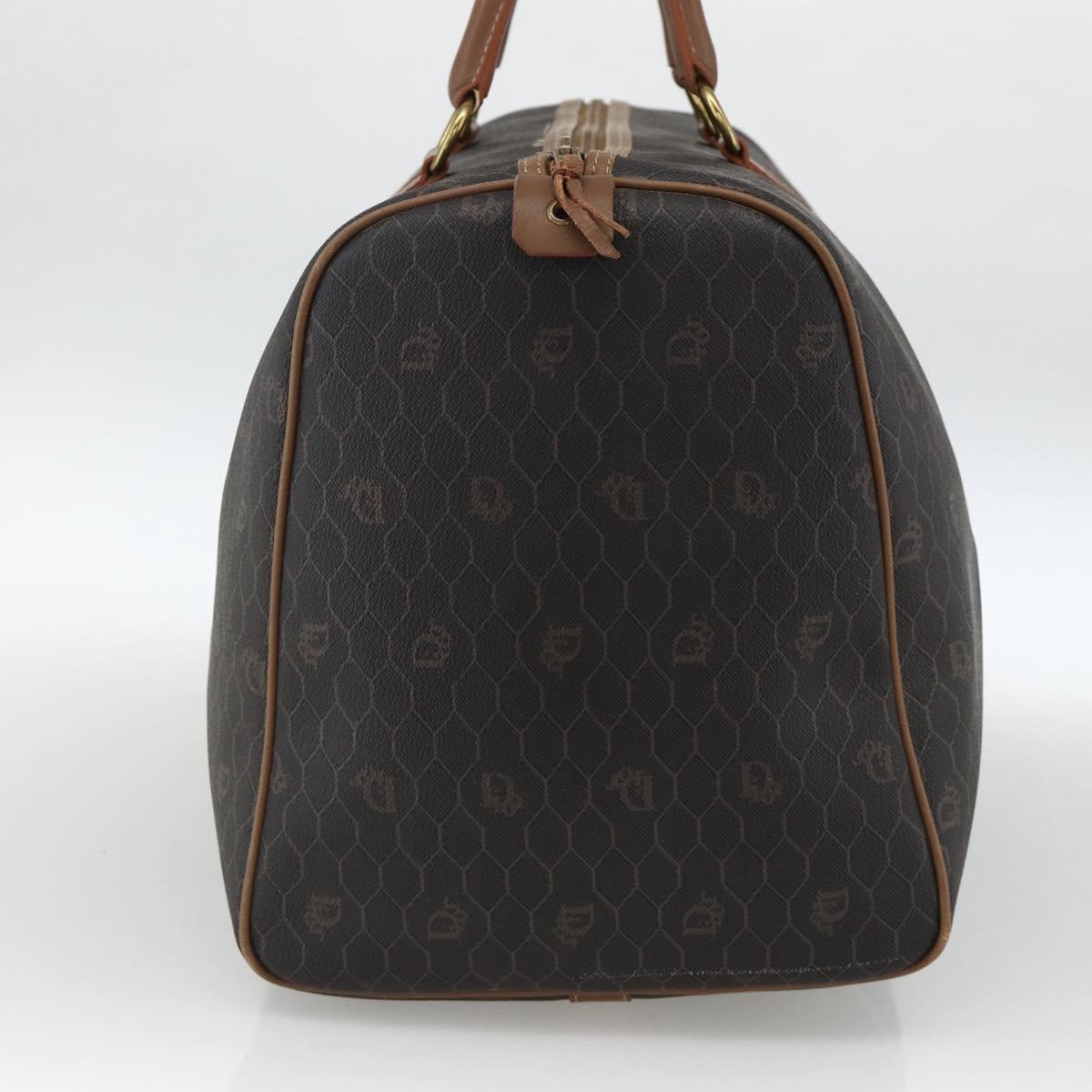 Christian Dior Honeycomb Canvas Boston Bag PVC Black Gold Auth ka3782A