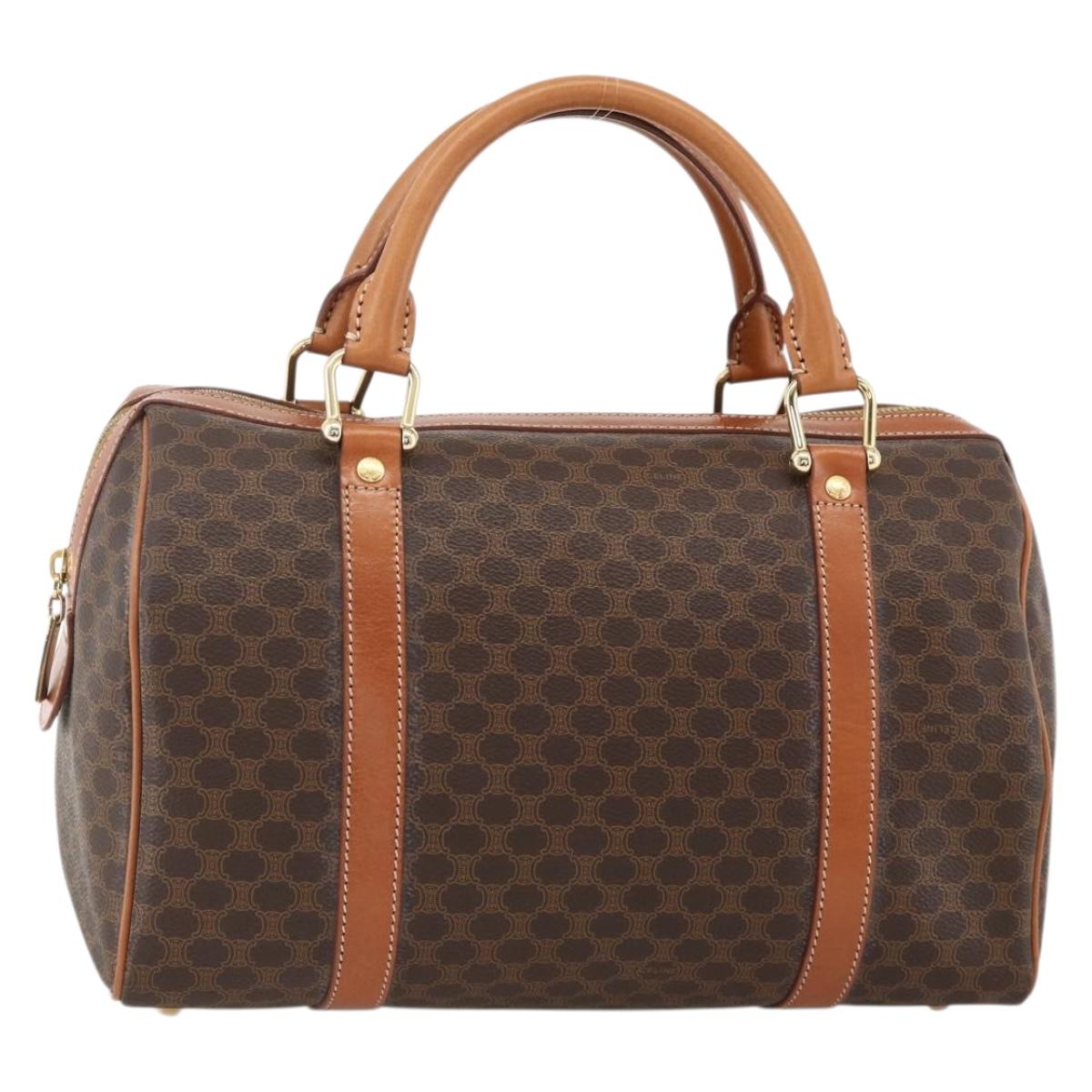 CELINE Macadam Canvas Hand Bag PVC Leather Brown Gold Auth ka3794