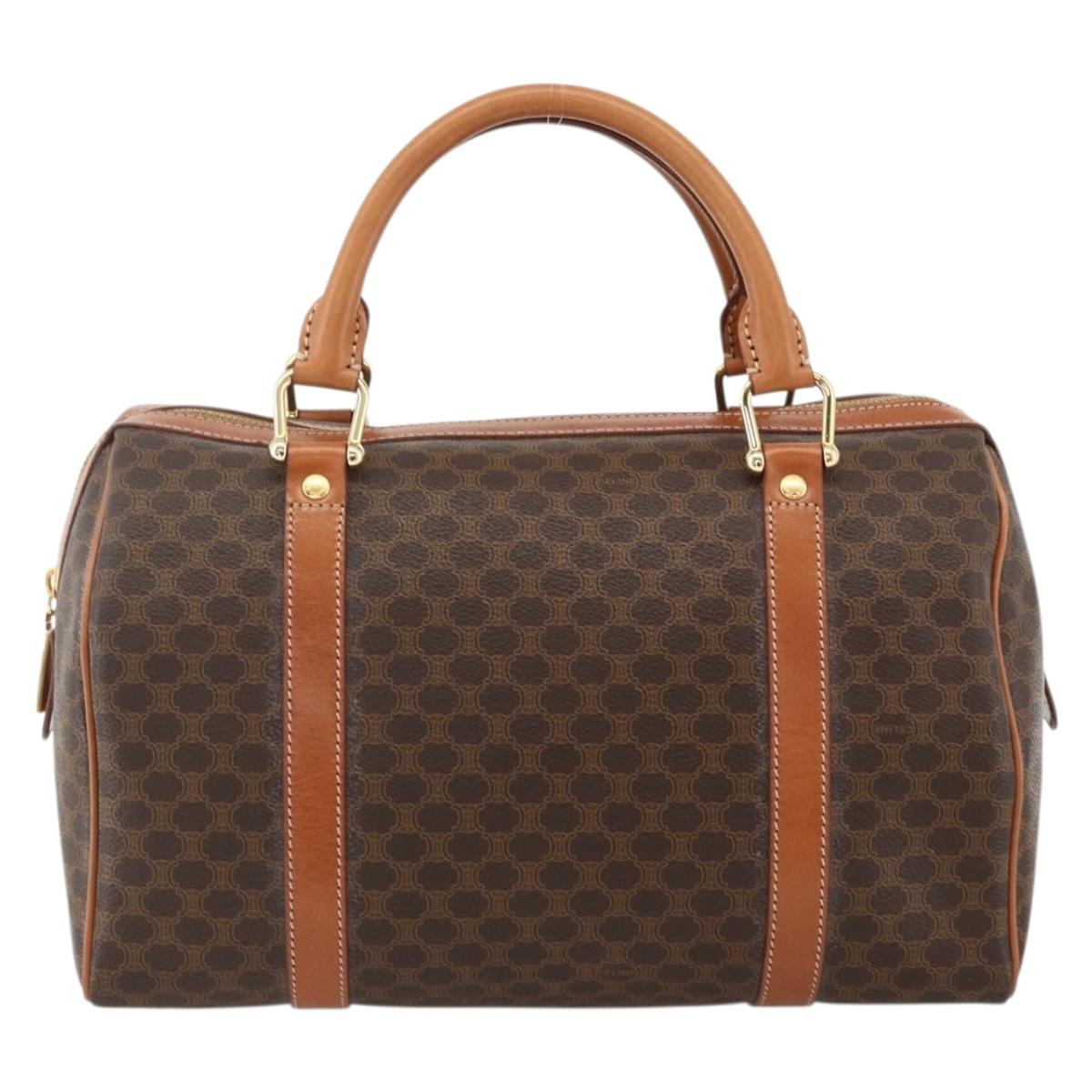 CELINE Macadam Canvas Hand Bag PVC Leather Brown Gold Auth ka3794
