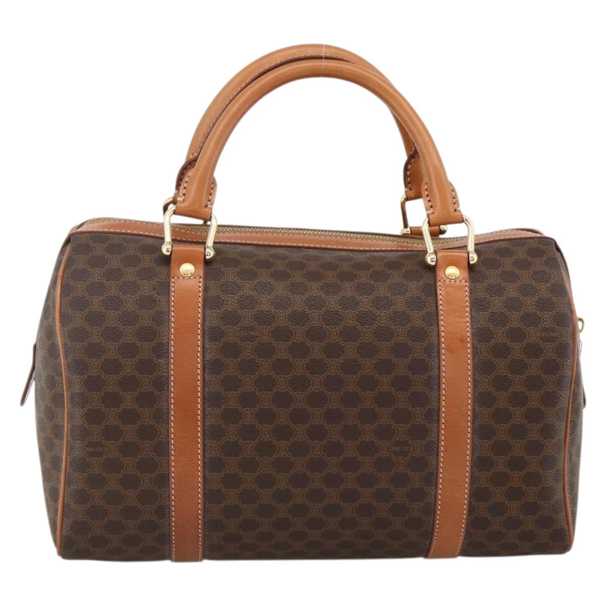 CELINE Macadam Canvas Hand Bag PVC Leather Brown Gold Auth ka3794