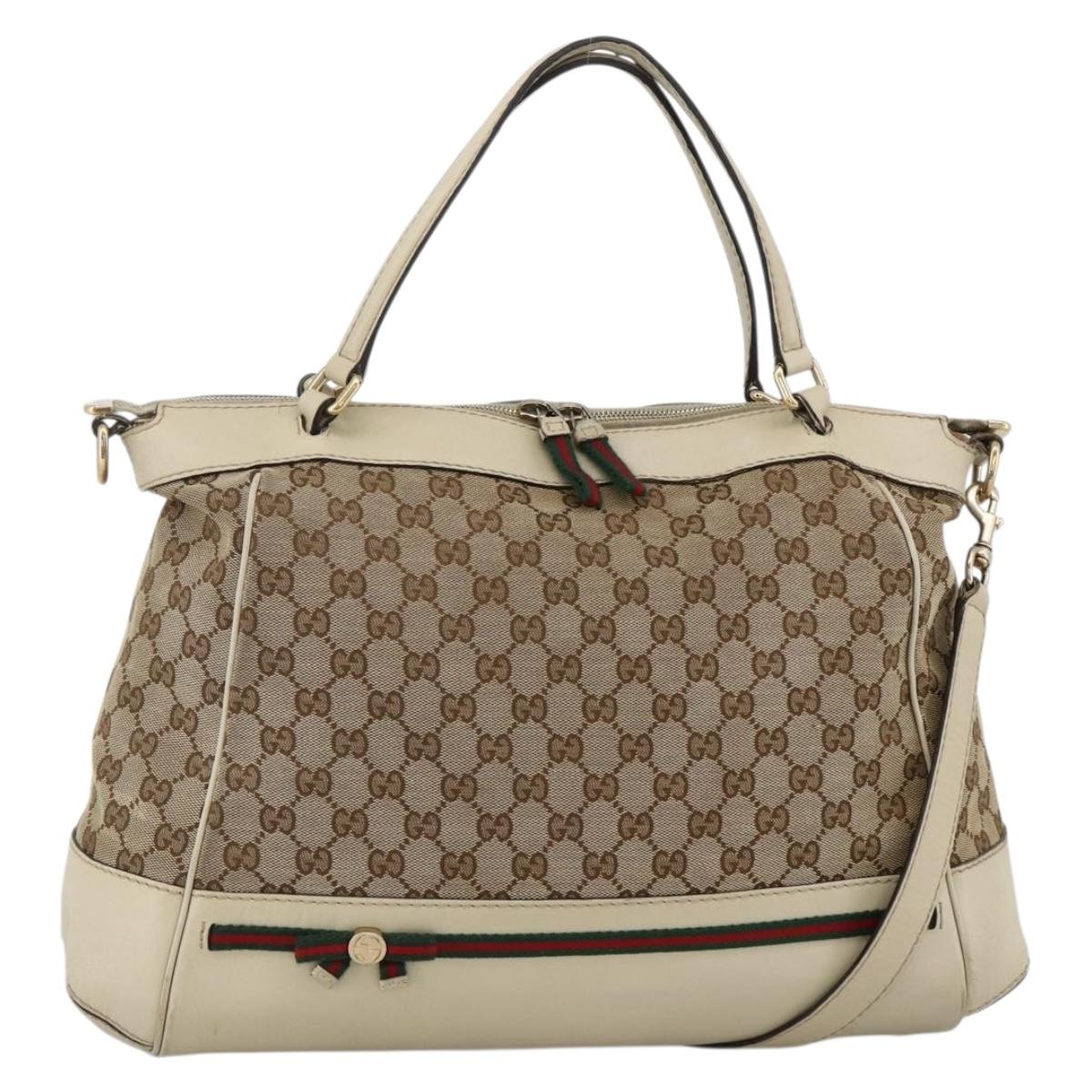 GUCCI GG Canvas Web Sherry Line Hand Bag 2way Beige Red 257349 Auth ka3801
