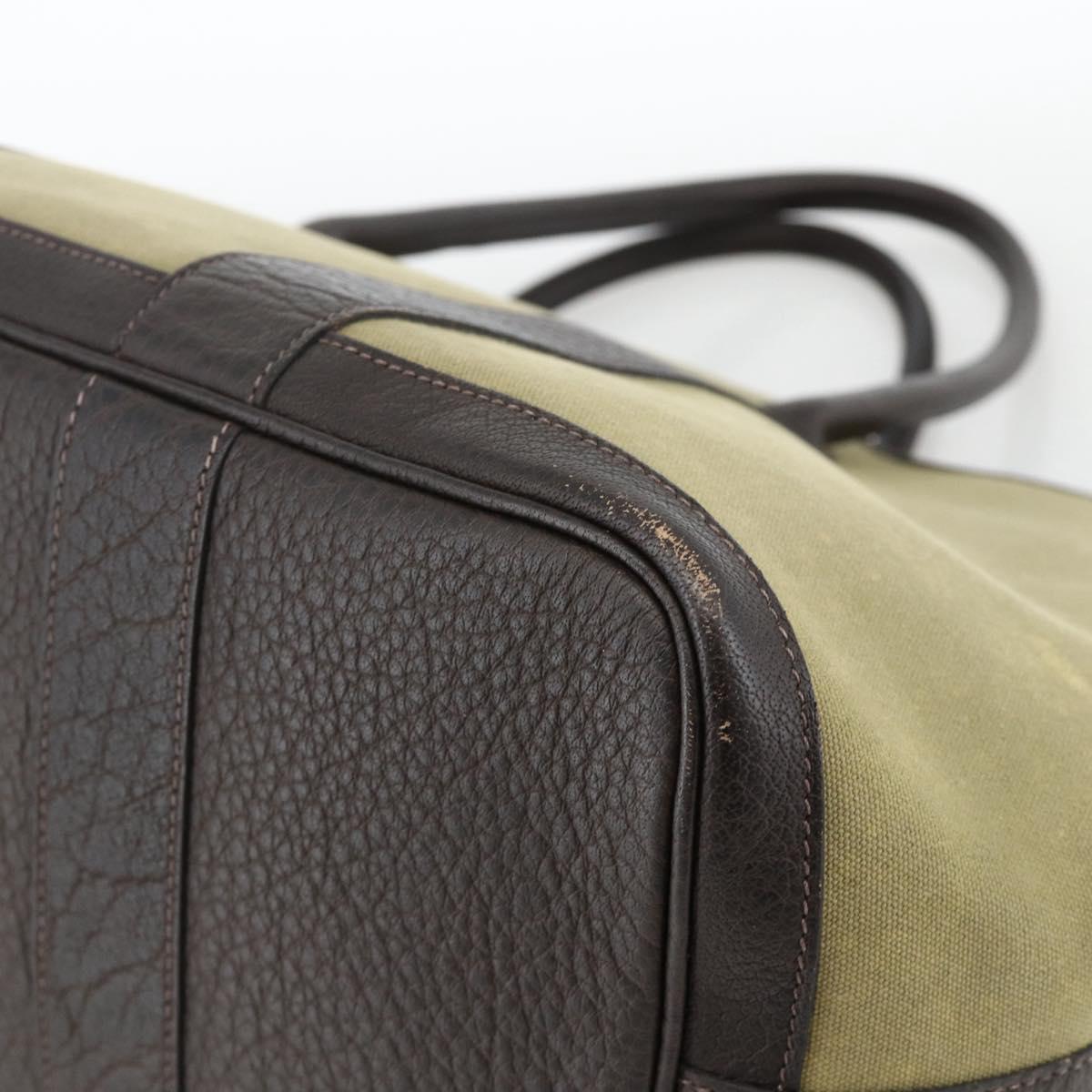 HERMES Garden Party PM Hand Bag Canvas Khaki Silver Auth ka3834A