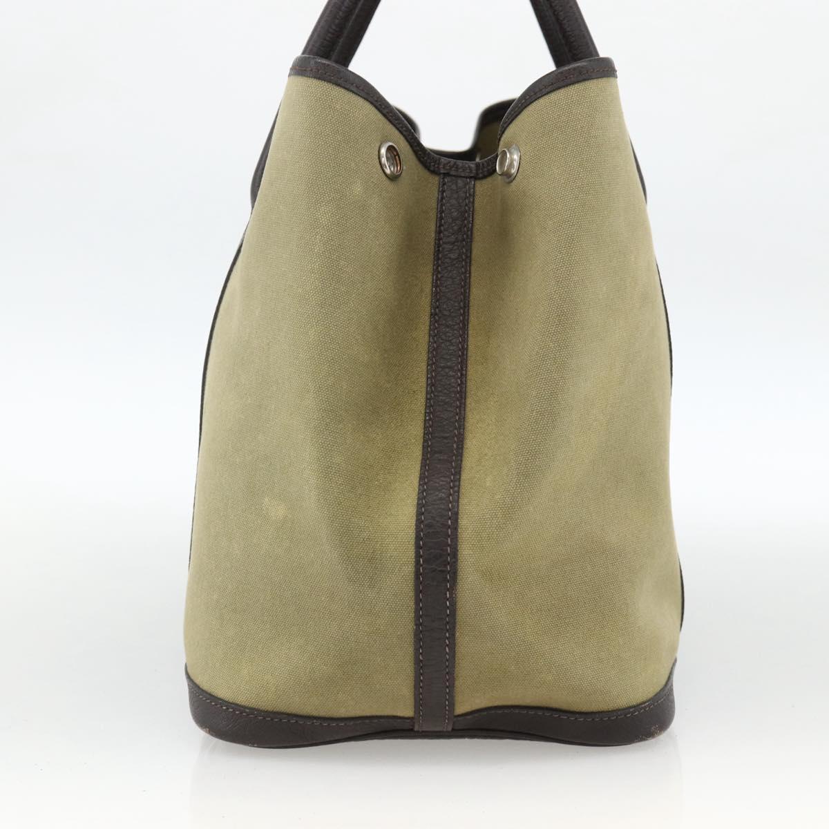 HERMES Garden Party PM Hand Bag Canvas Khaki Silver Auth ka3834A