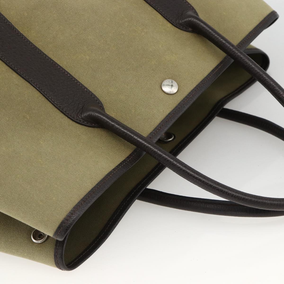 HERMES Garden Party PM Hand Bag Canvas Khaki Silver Auth ka3834A