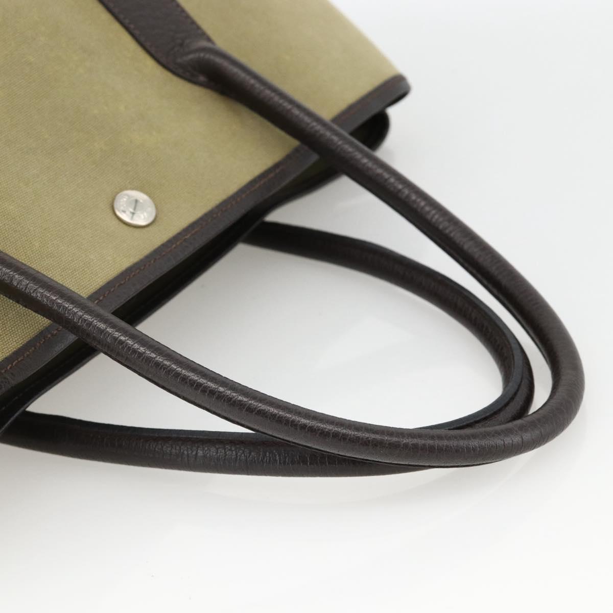 HERMES Garden Party PM Hand Bag Canvas Khaki Silver Auth ka3834A