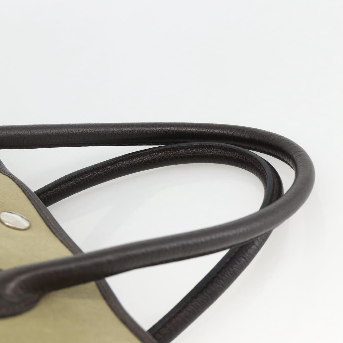 HERMES Garden Party PM Hand Bag Canvas Khaki Silver Auth ka3834A