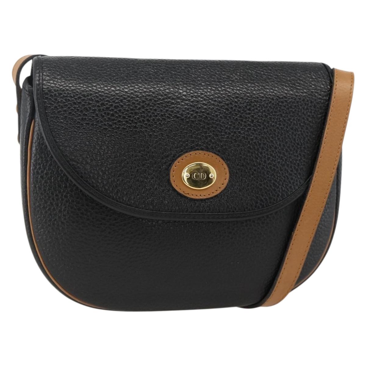 Christian Dior Shoulder Bag Leather Black Gold Auth ka3839A