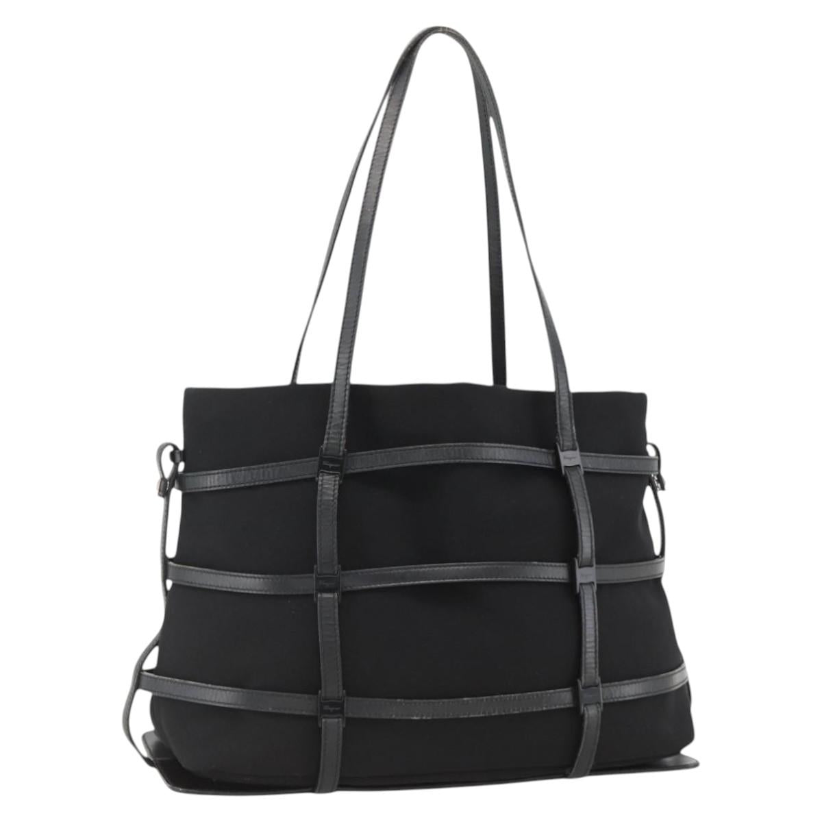 Salvatore Ferragamo Tote Bag Nylon Black Silver Auth ka3842
