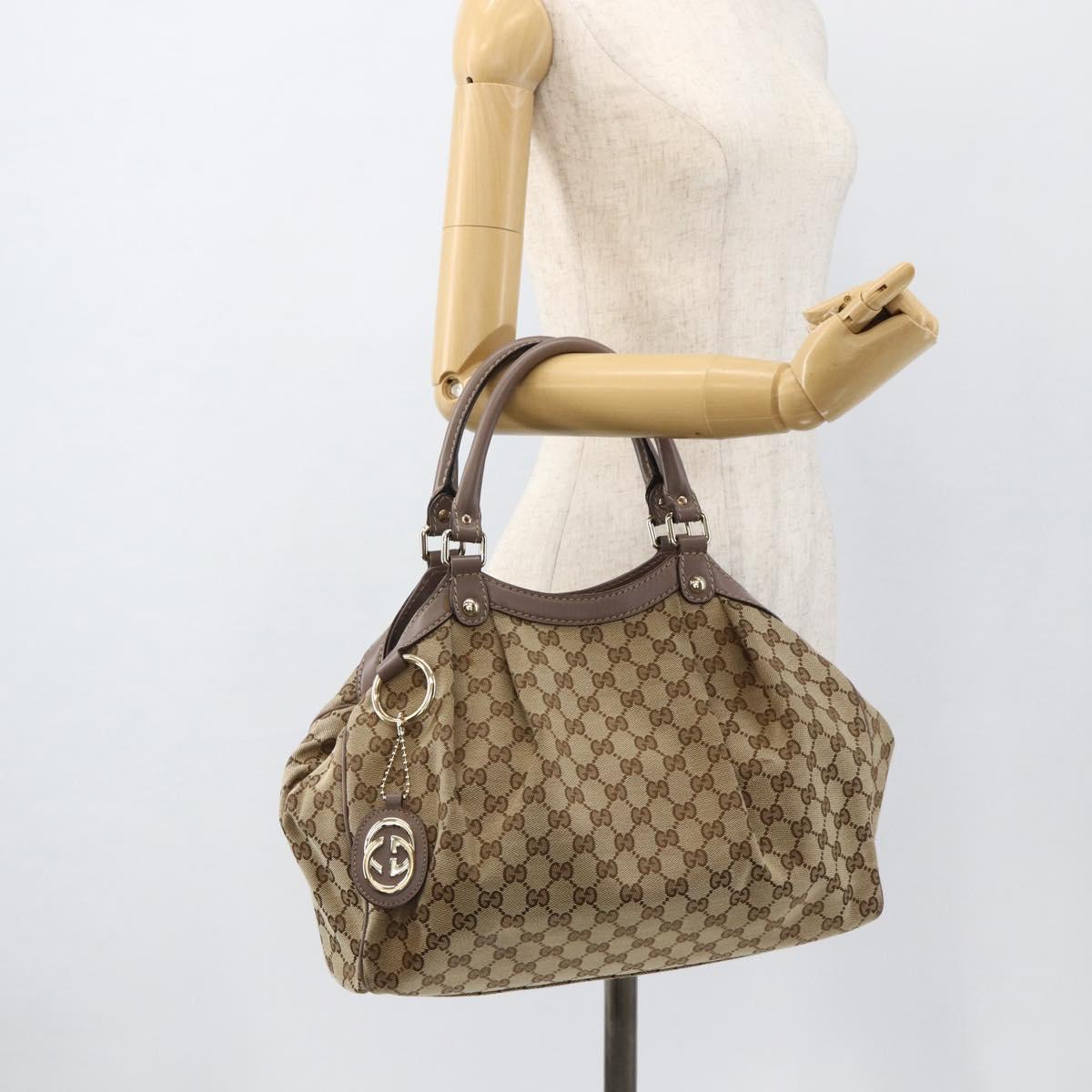 GUCCI GG Canvas Sukey Hand Bag Beige Gold 211944 Auth ka3843A