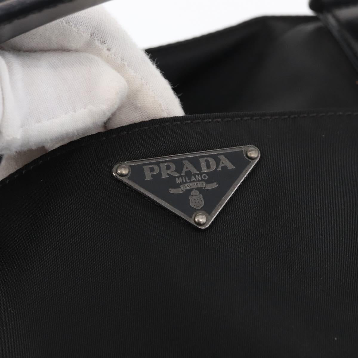 PRADA Hand Bag Nylon Leather 2way Black Silver Auth ka3854