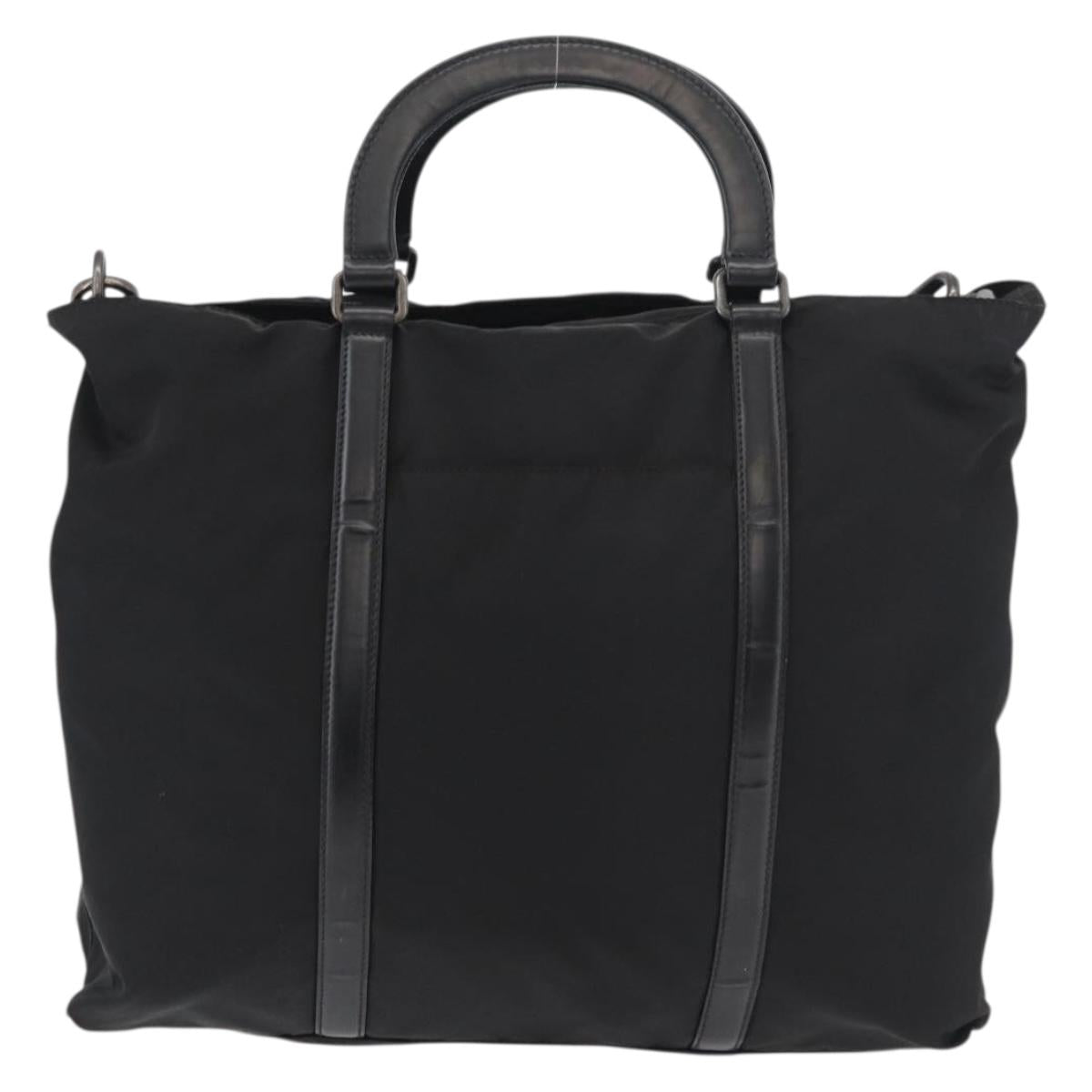 PRADA Hand Bag Nylon Leather 2way Black Silver Auth ka3854