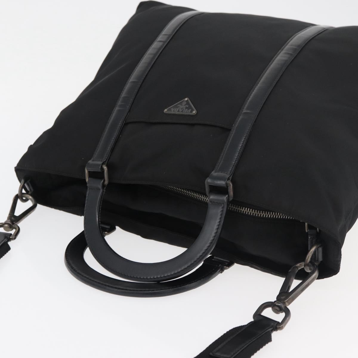 PRADA Hand Bag Nylon Leather 2way Black Silver Auth ka3854