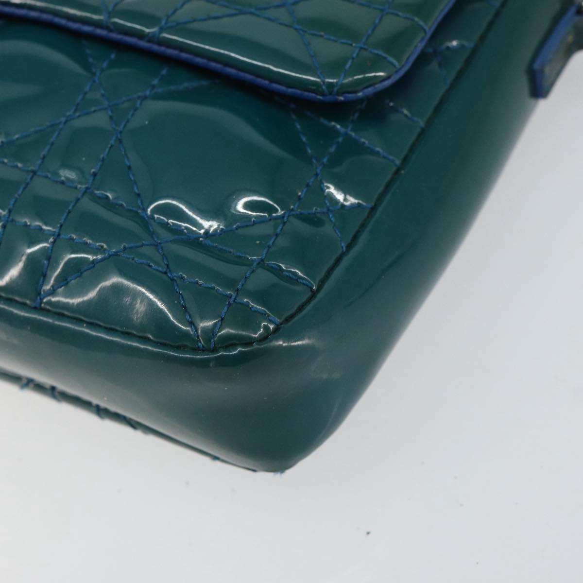 Christian Dior Canage Chain Shoulder Bag Patent leather Blue Silver Auth ka386