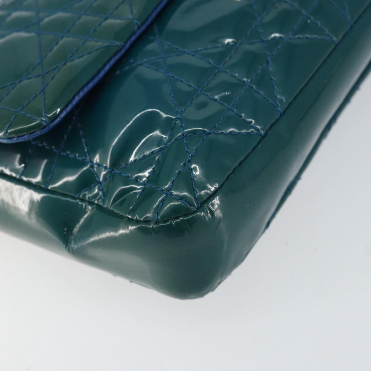 Christian Dior Canage Chain Shoulder Bag Patent leather Blue Silver Auth ka386