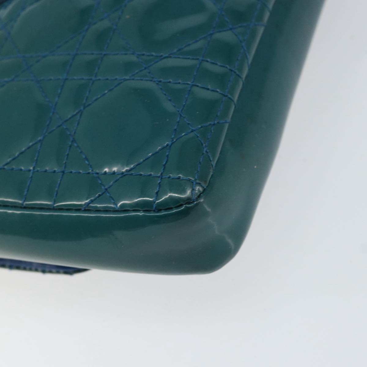 Christian Dior Canage Chain Shoulder Bag Patent leather Blue Silver Auth ka386