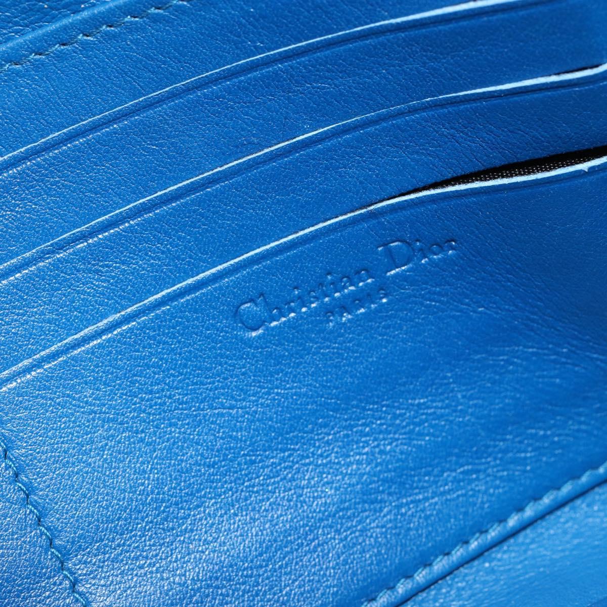 Christian Dior Canage Chain Shoulder Bag Patent leather Blue Silver Auth ka386