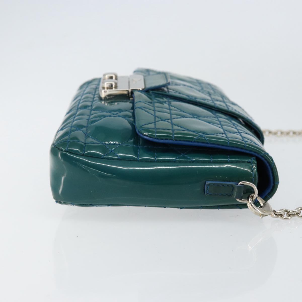 Christian Dior Canage Chain Shoulder Bag Patent leather Blue Silver Auth ka386