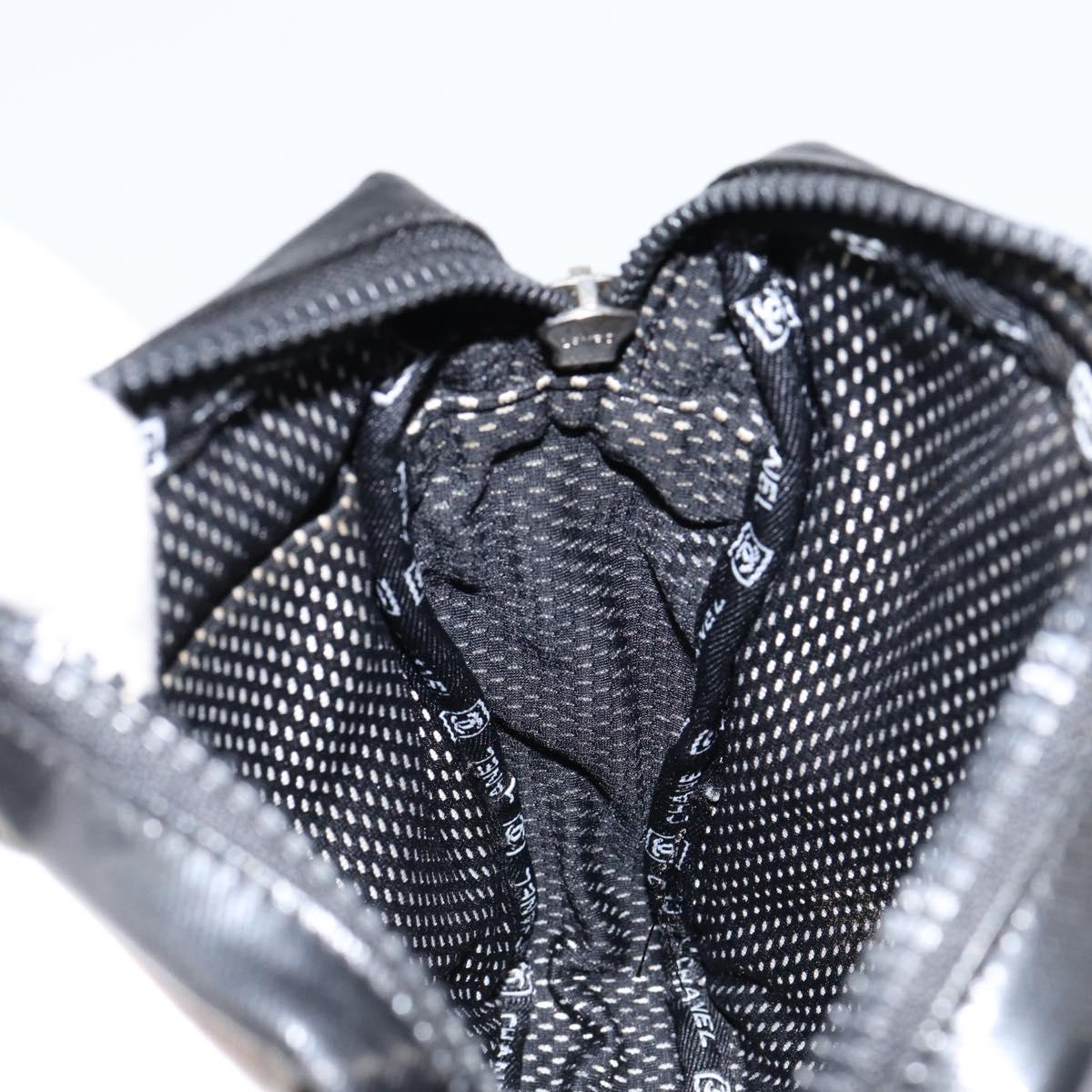 CHANEL Sports Line Shoulder Bag Patent leather Silver Black CC Auth ka387