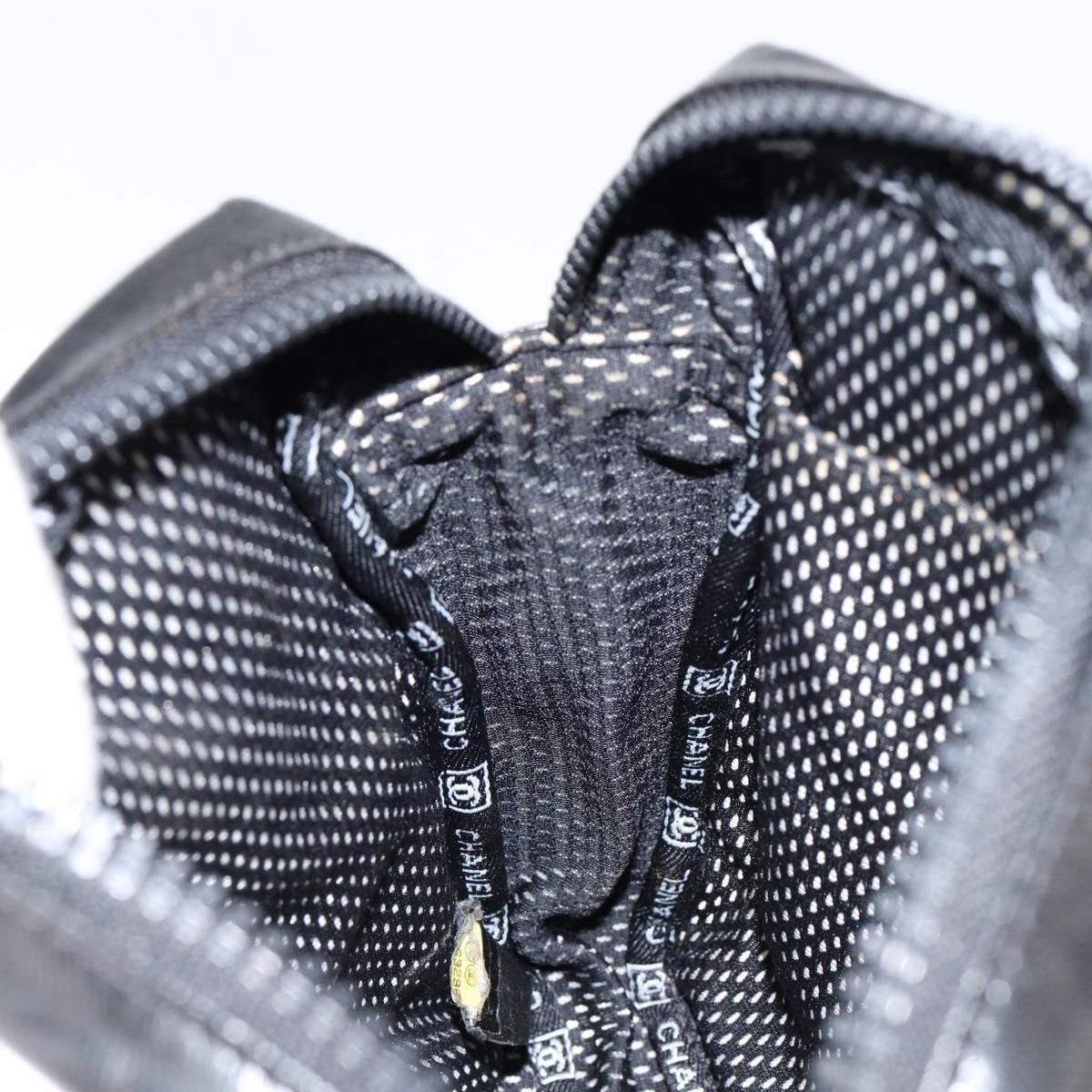 CHANEL Sports Line Shoulder Bag Patent leather Silver Black CC Auth ka387